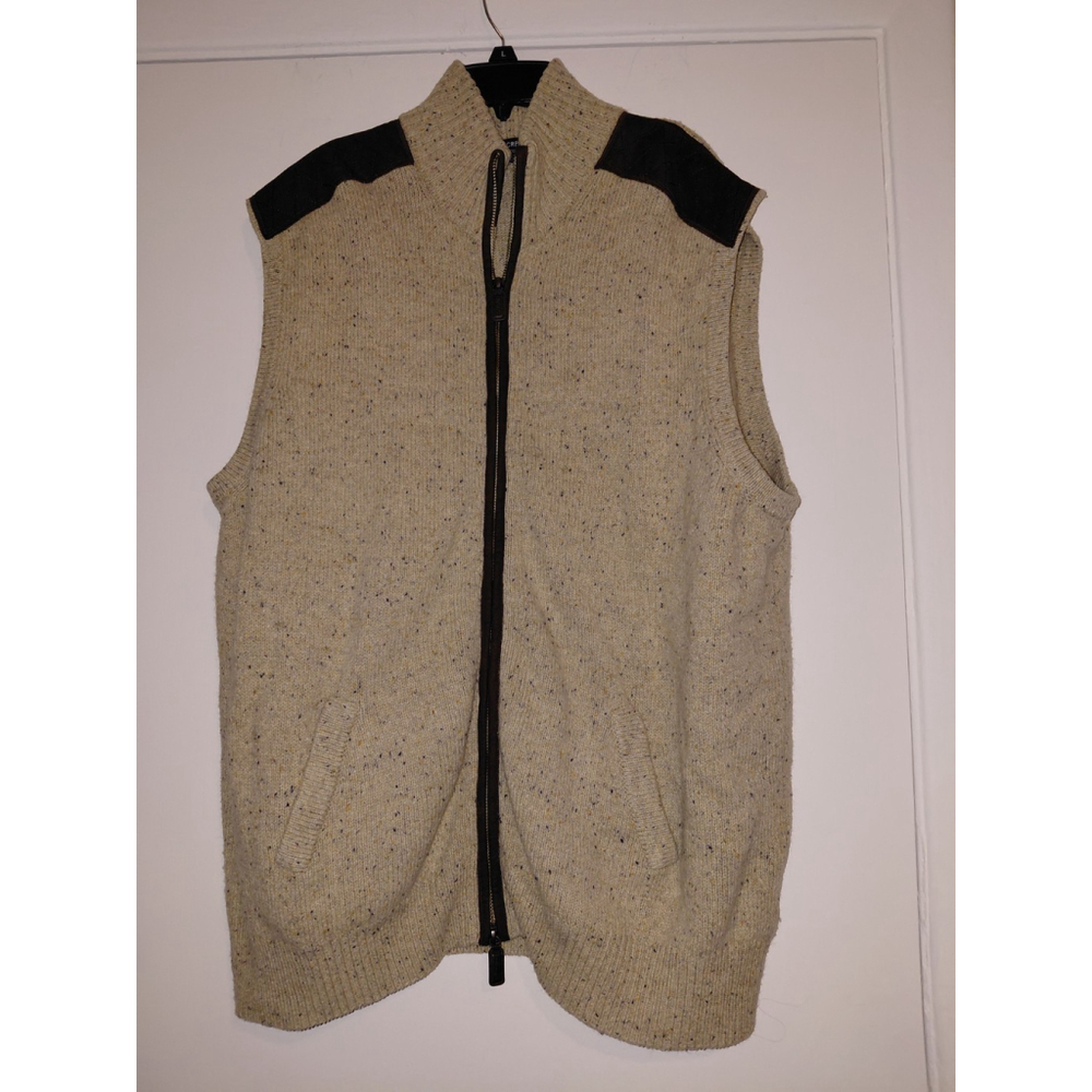 Cremieux Vest Mens XL Beige Wool Blend Full Zip Shoulder Patch Pockets